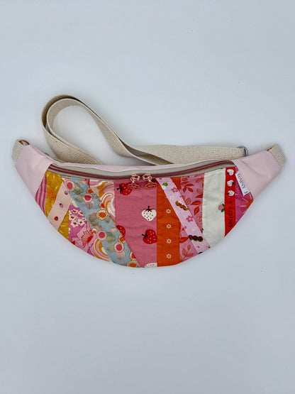 handmade crossbody bag with kawaii strawberry print 